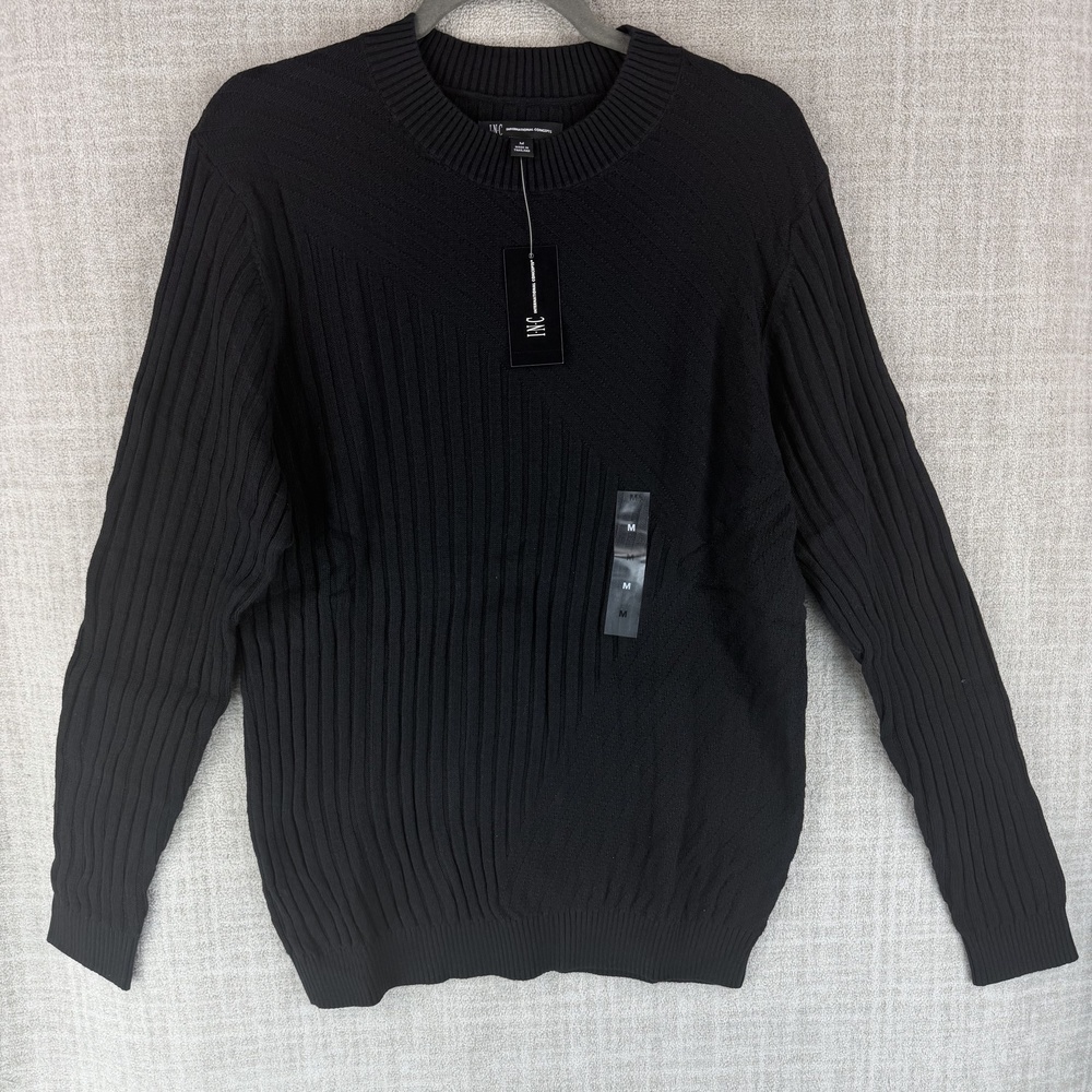 INC International Concepts Sweater Womens M Black Pullover Crew Neck Cotton